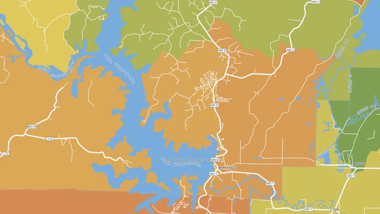 Wappapello, MO Map of Drug-Related Crime Rates