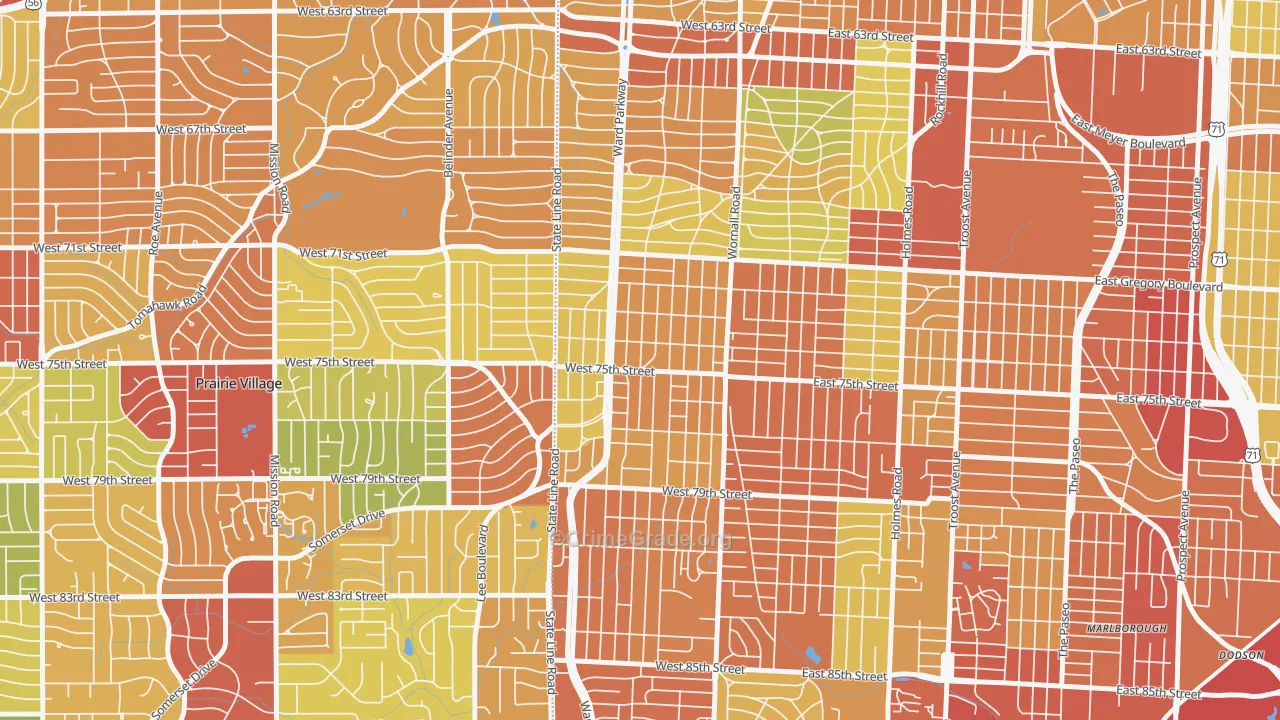 Ward Parkway, Kansas City, MO Map of Drug-Related Crime Rates