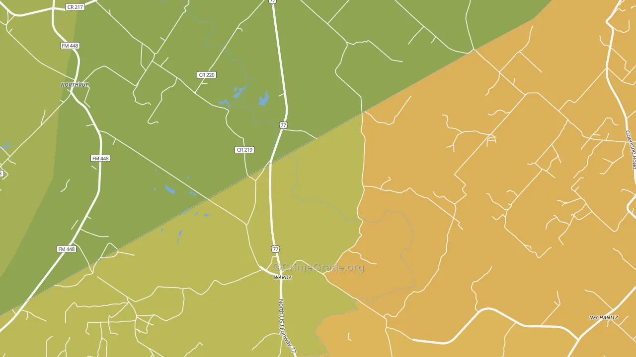 Warda, TX Map of Drug-Related Crime Rates