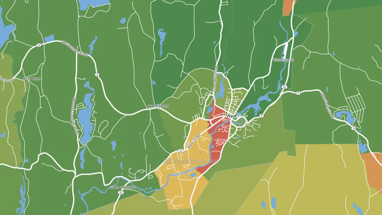 Ware, MA Map of Drug-Related Crime Rates