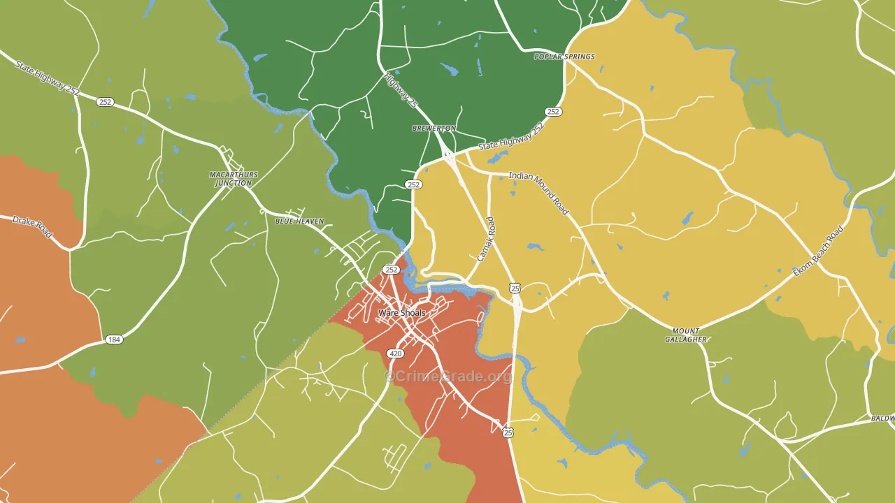 Ware Shoals, SC Map of Drug-Related Crime Rates