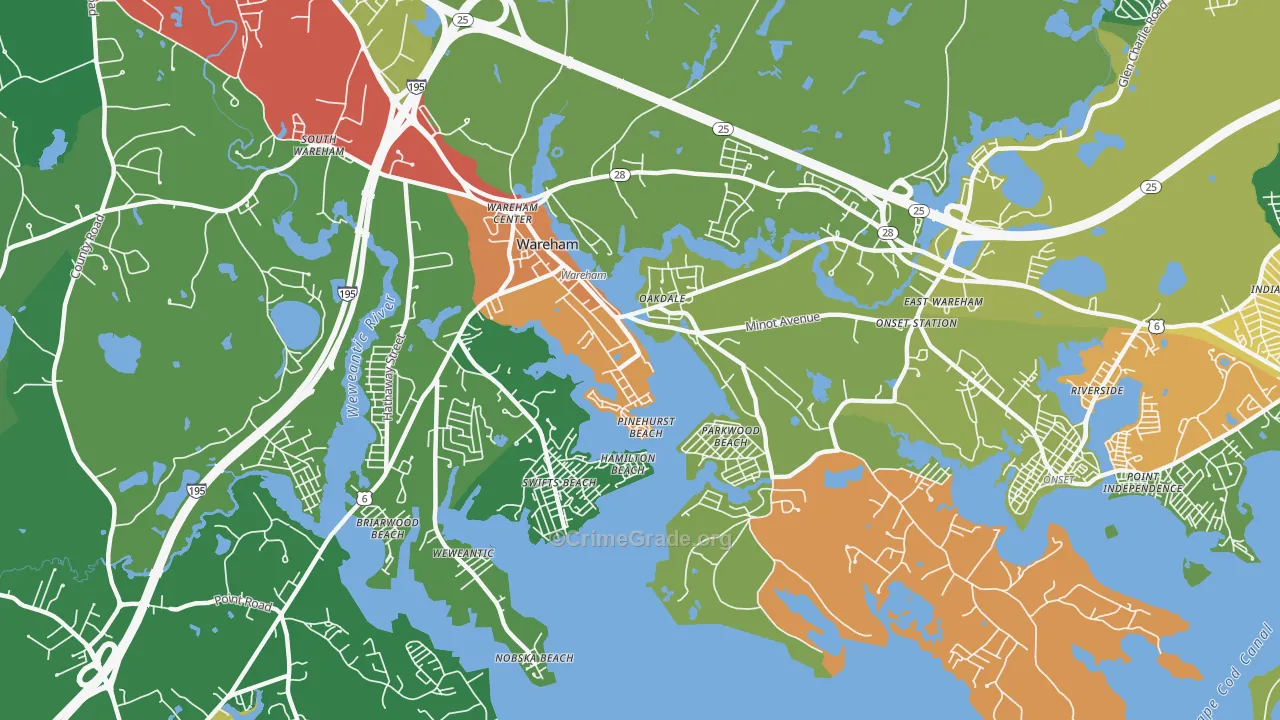 Wareham Center, MA Map of Drug-Related Crime Rates