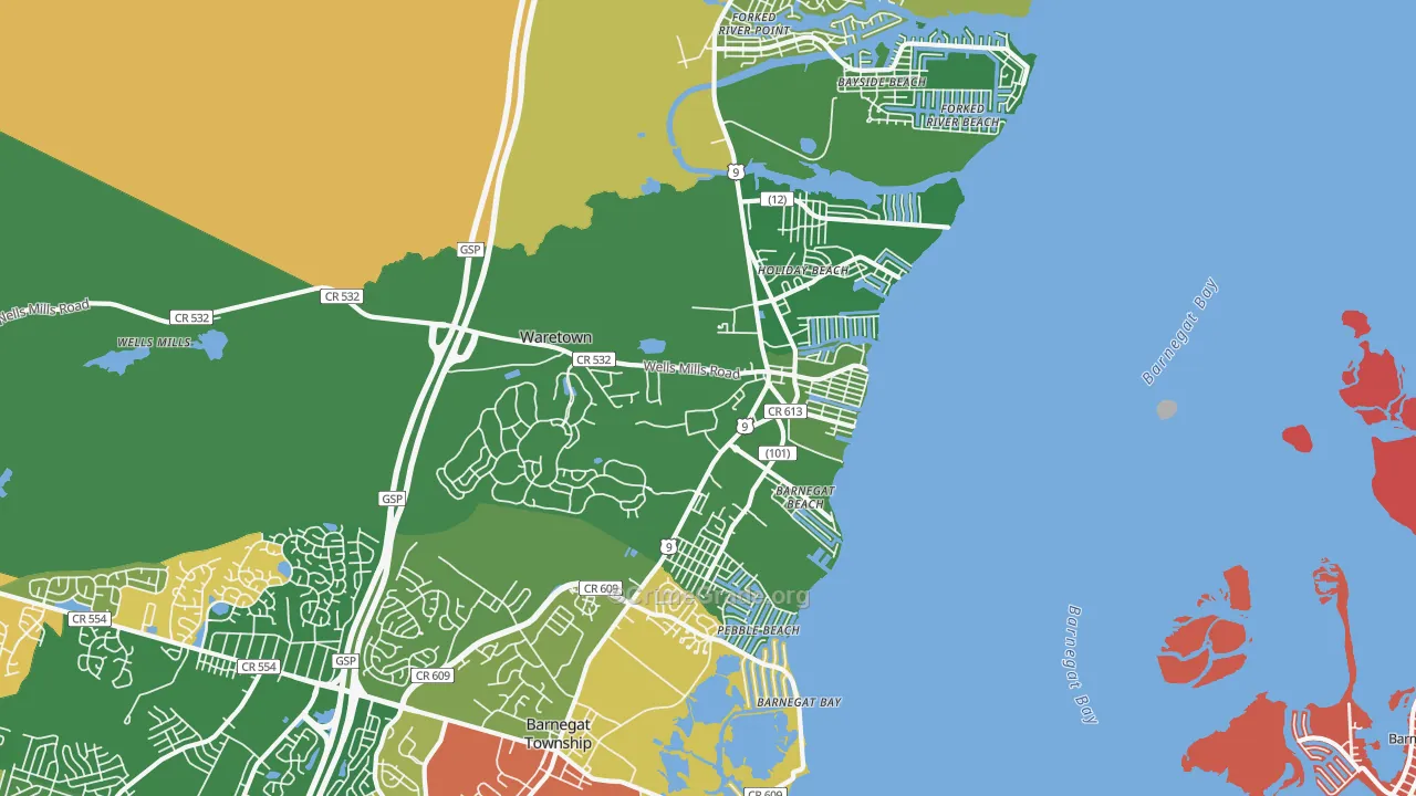 Waretown, NJ Map of Drug-Related Crime Rates
