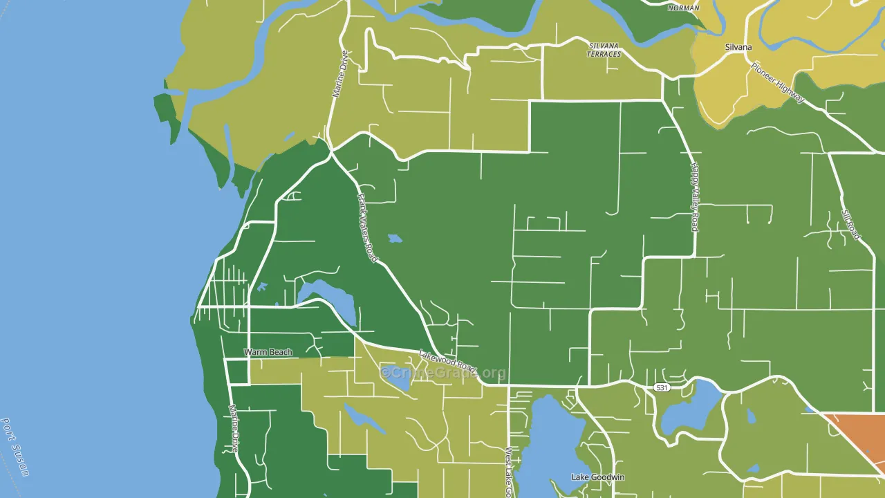 Warm Beach, WA Map of Drug-Related Crime Rates