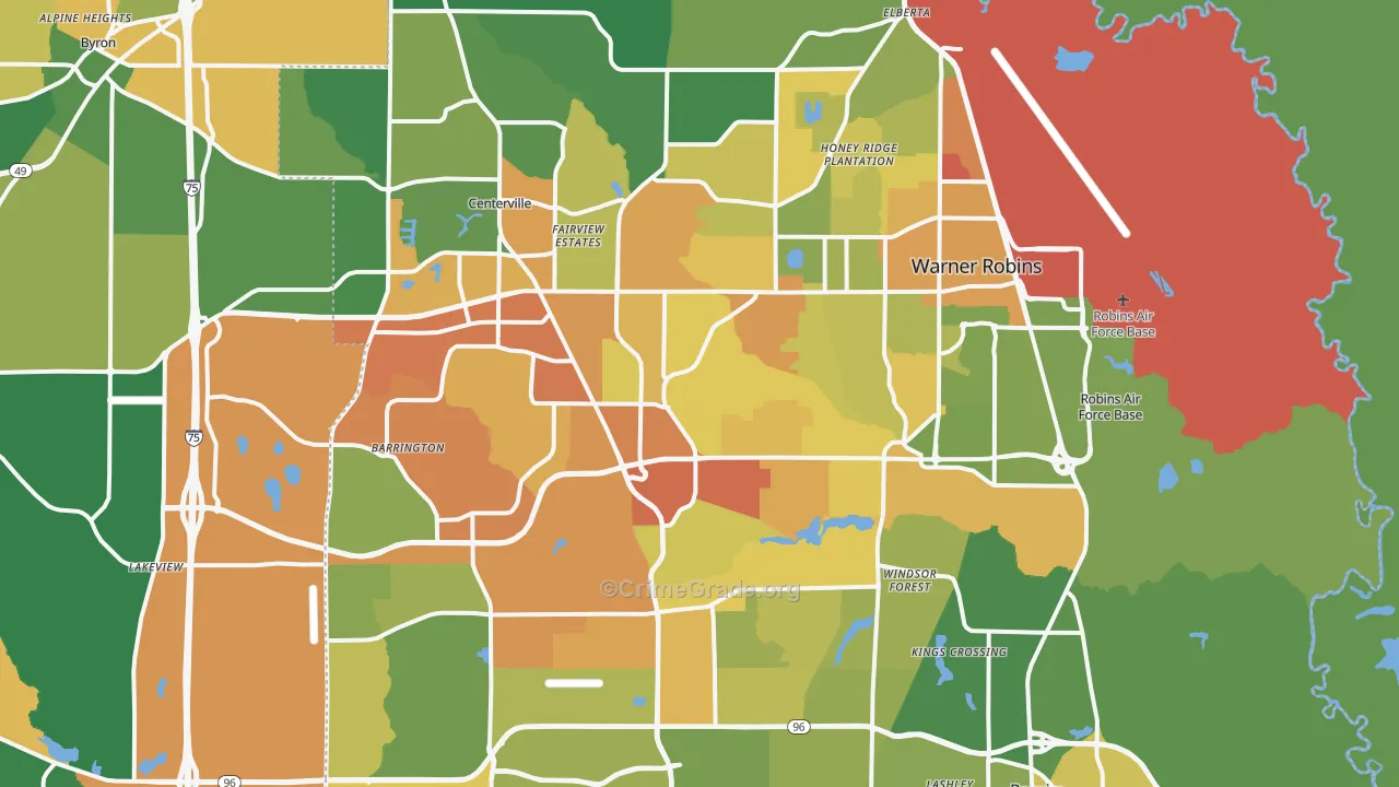 Warner Robins, GA Map of Drug-Related Crime Rates
