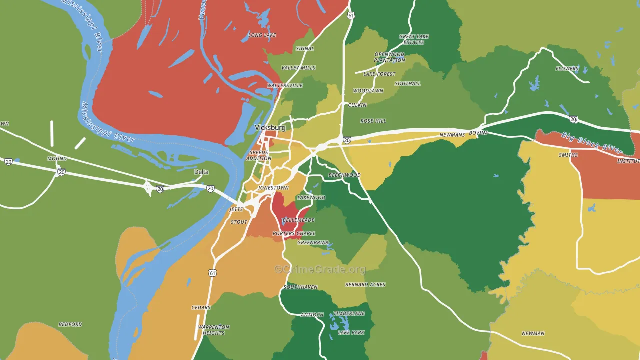 Warren County, MS Map of Drug-Related Crime Rates