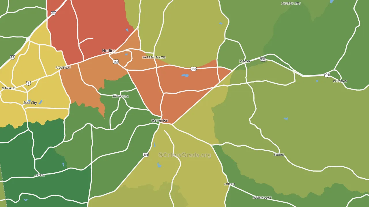 Warren County, NC Map of Drug-Related Crime Rates