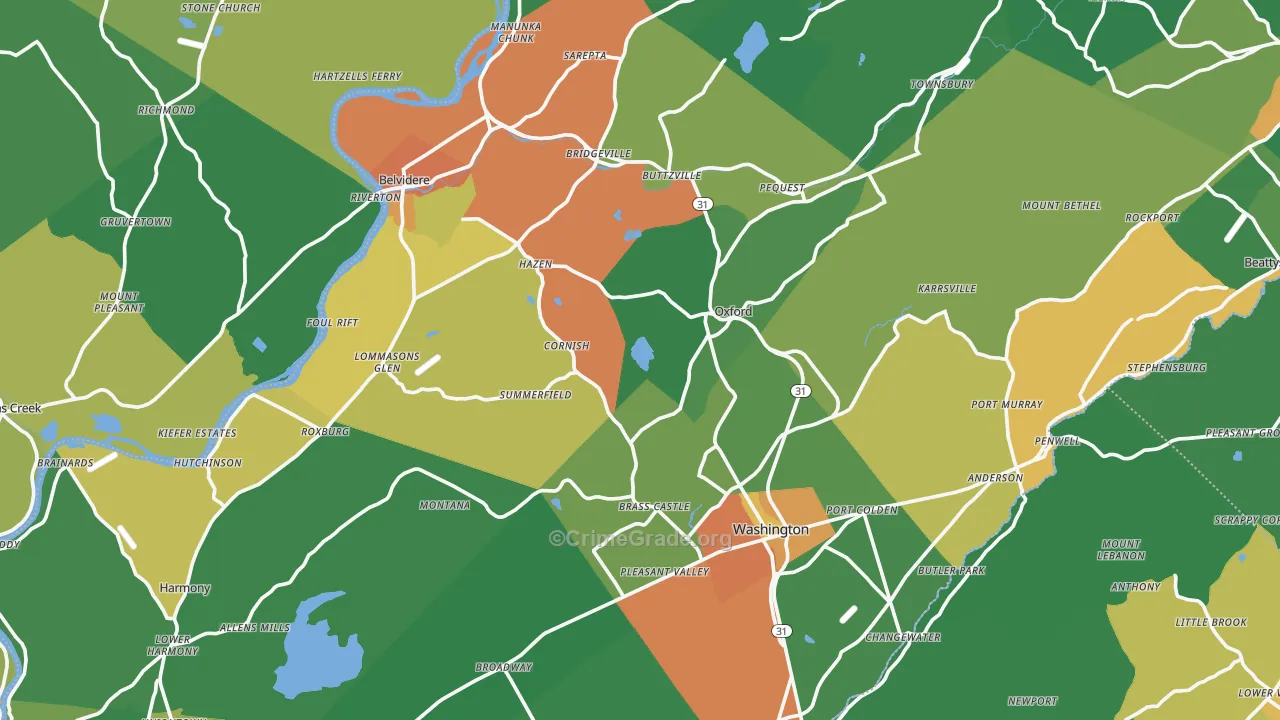 Warren County, NJ Map of Drug-Related Crime Rates
