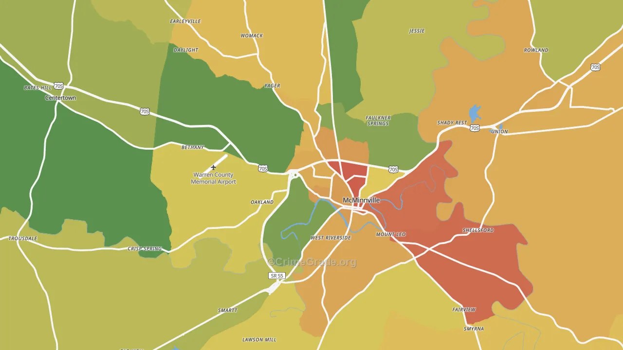 Warren County, TN Map of Drug-Related Crime Rates