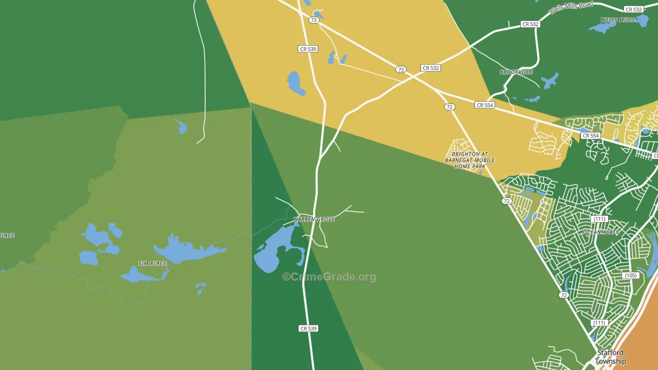 Warren Grove, NJ Map of Drug-Related Crime Rates