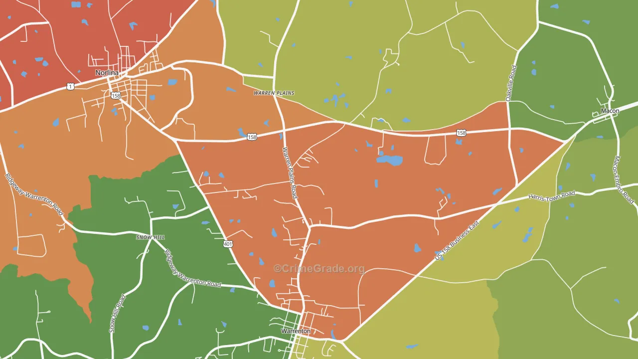 Warren Plains, NC Map of Drug-Related Crime Rates