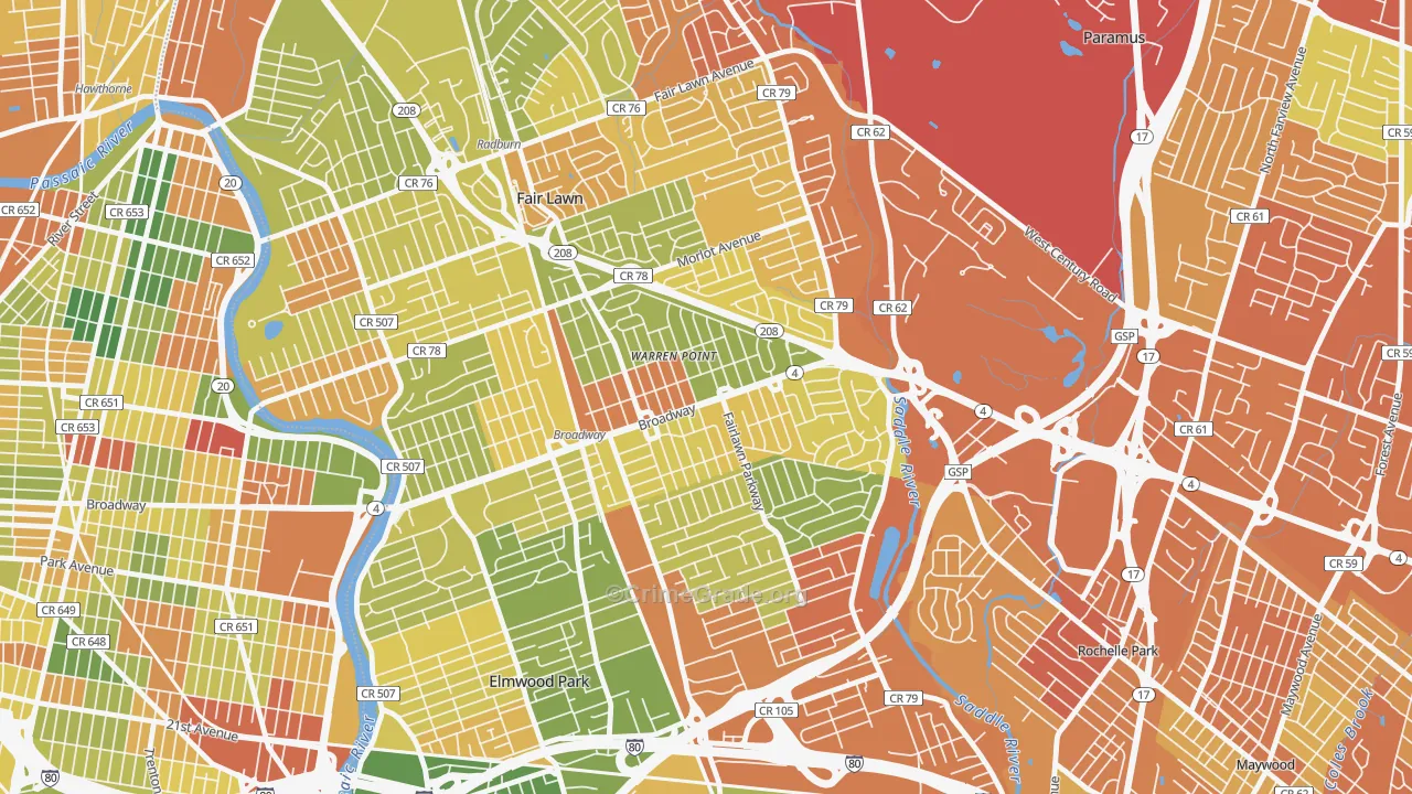Warren Point, Fair Lawn, NJ Map of Drug-Related Crime Rates