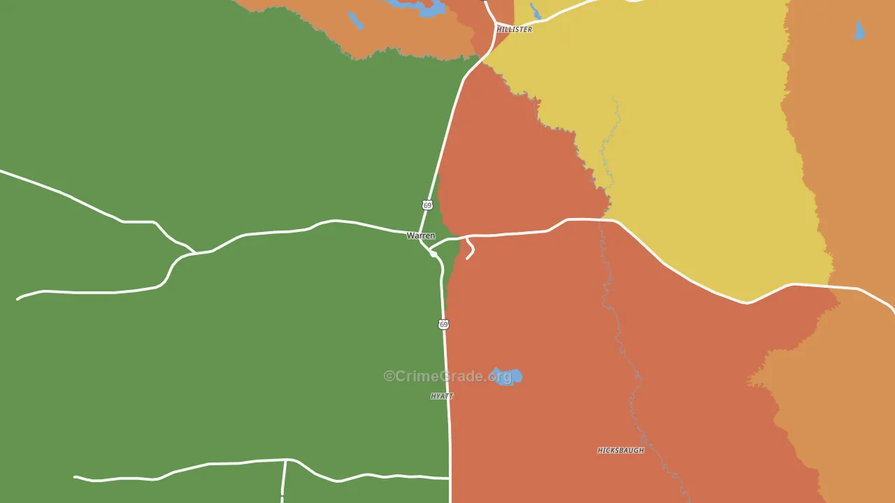 Warren, TX Map of Drug-Related Crime Rates