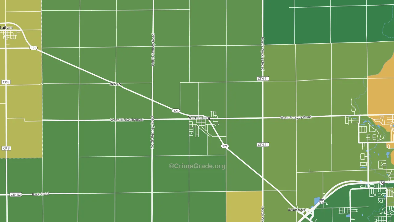 Warrensburg, IL Map of Drug-Related Crime Rates