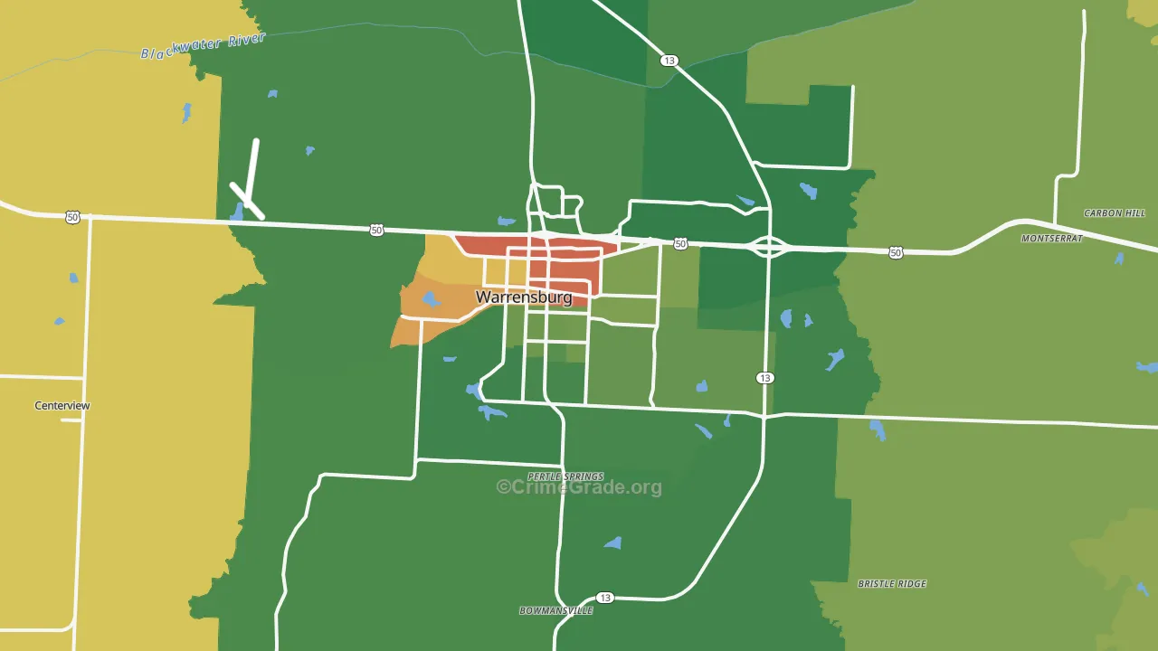 Warrensburg, MO Map of Drug-Related Crime Rates