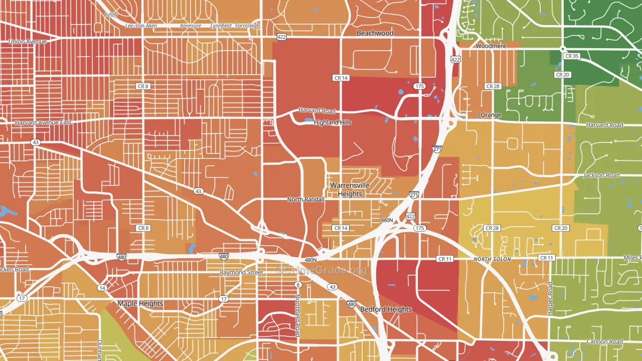 Warrensville Heights, OH Map of Drug-Related Crime Rates