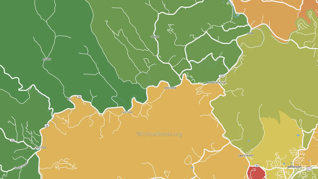 Warrensville, NC Map of Drug-Related Crime Rates