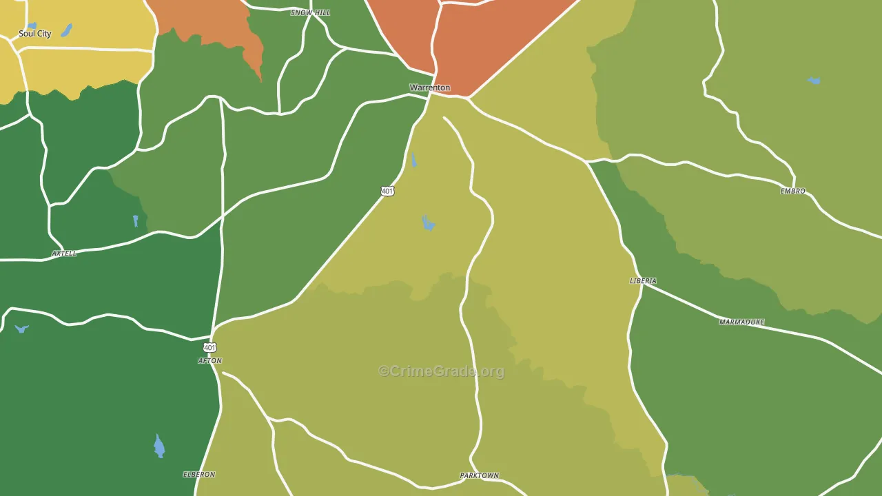 Warrenton, NC Map of Drug-Related Crime Rates