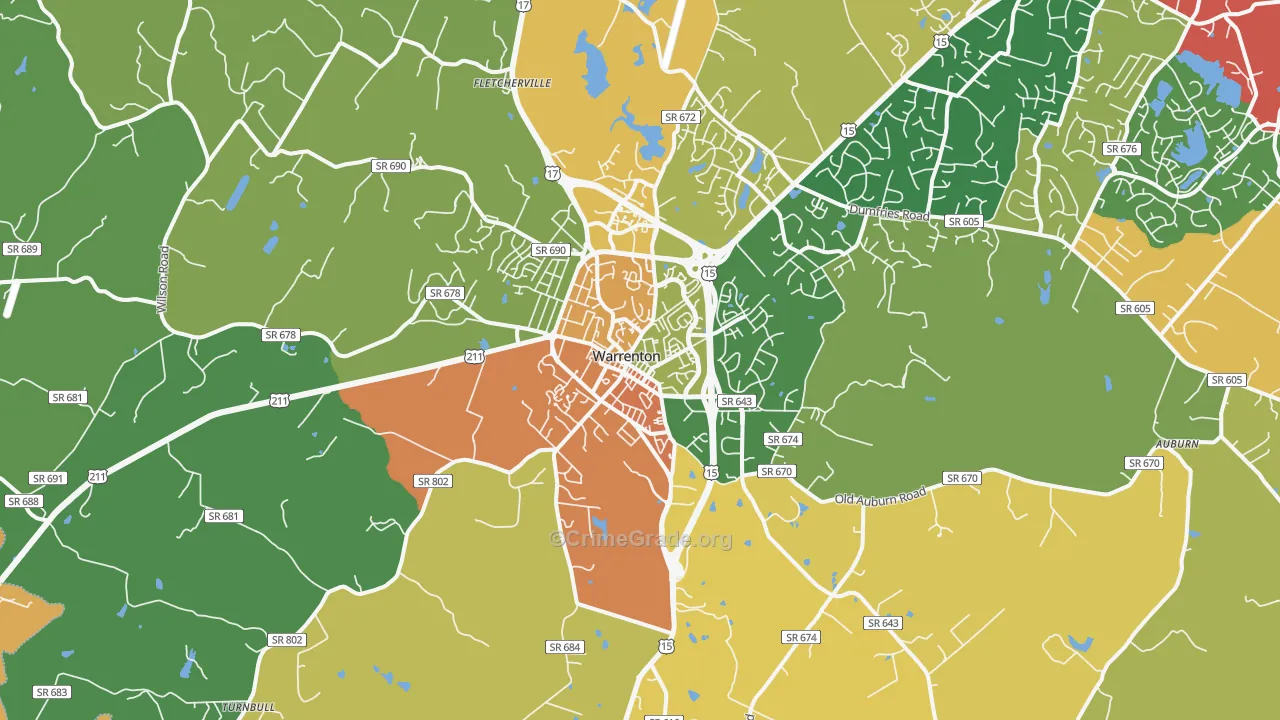 Warrenton, VA Map of Drug-Related Crime Rates