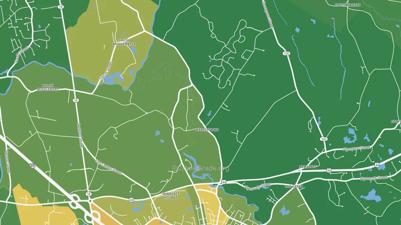 Warrentown, MA Map of Drug-Related Crime Rates