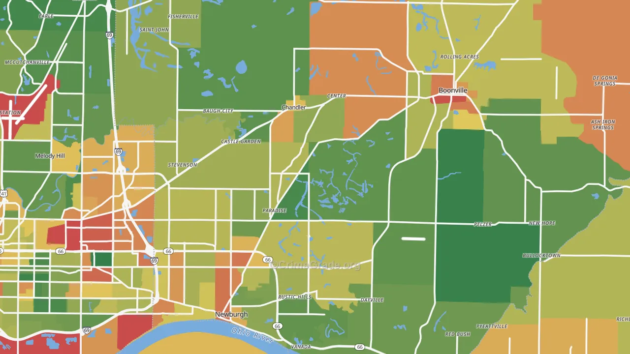 Warrick County, IN Map of Drug-Related Crime Rates