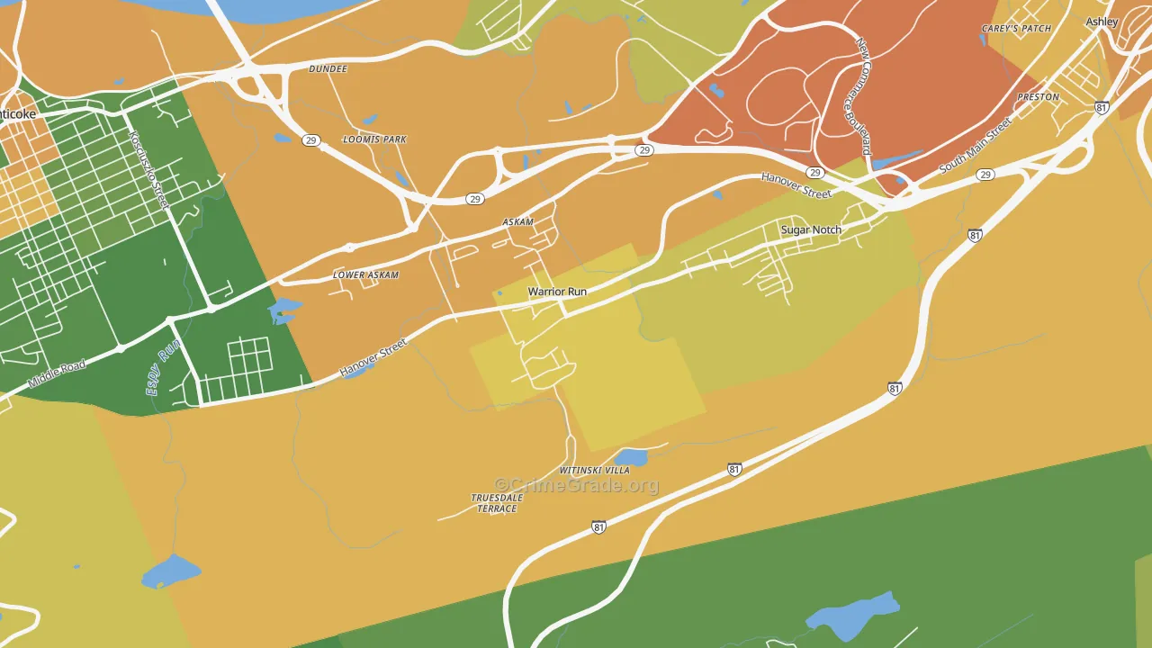 Warrior Run, PA Map of Drug-Related Crime Rates