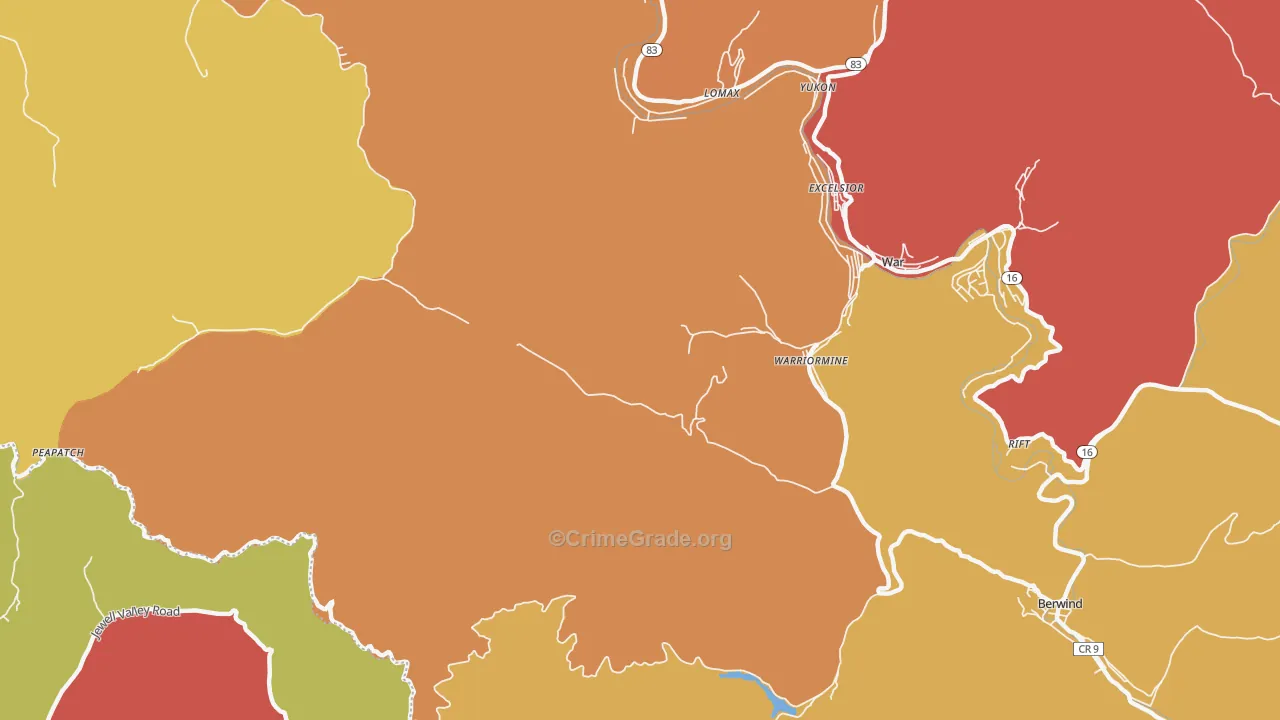 Warriormine, WV Map of Drug-Related Crime Rates