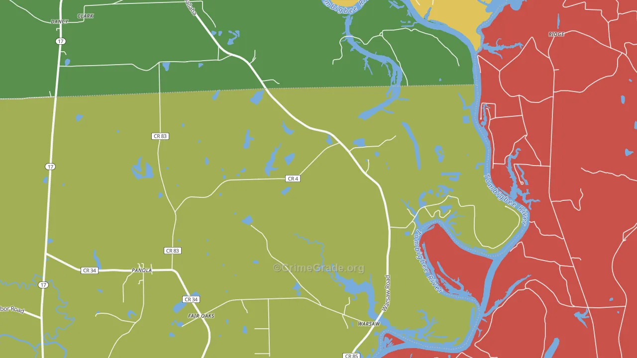 Warsaw, AL Map of Drug-Related Crime Rates