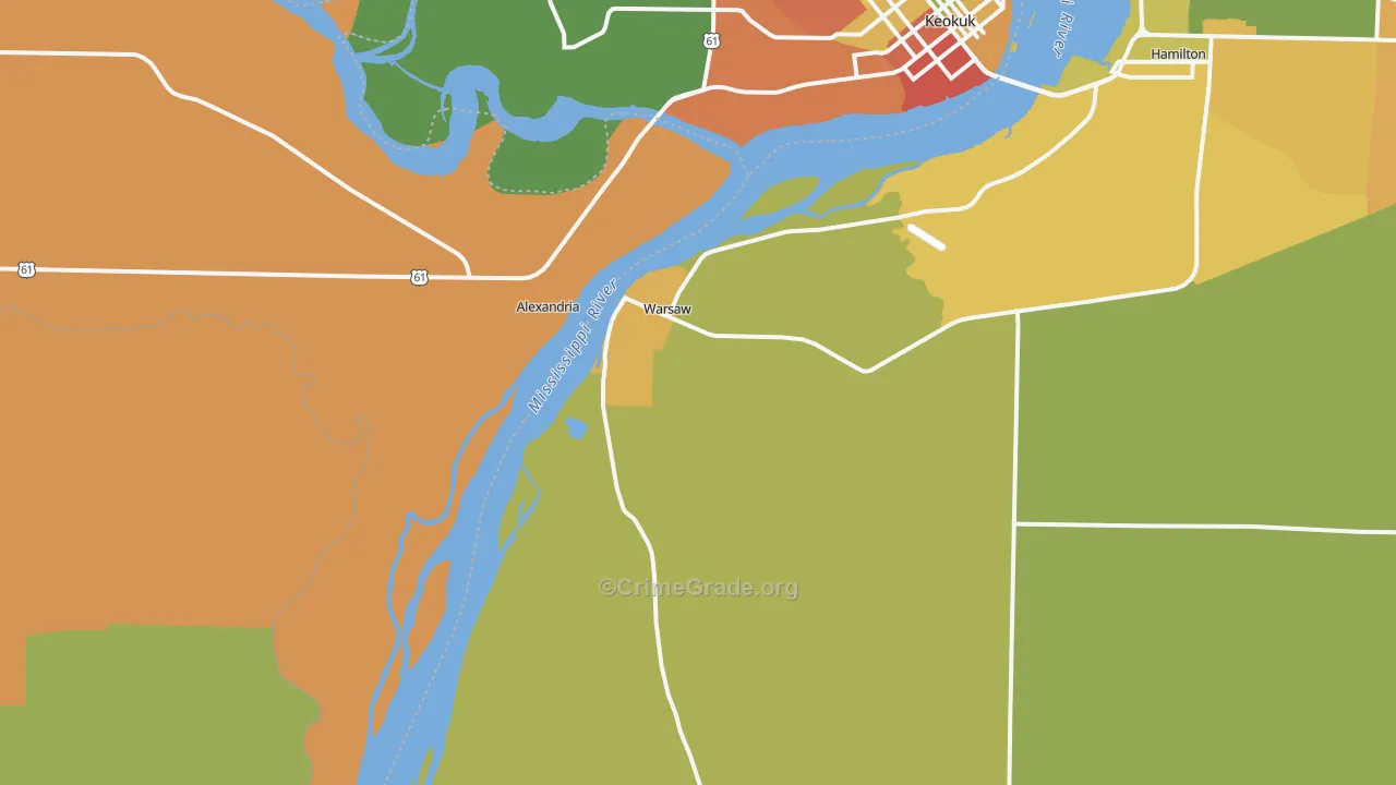 Warsaw, IL Map of Drug-Related Crime Rates