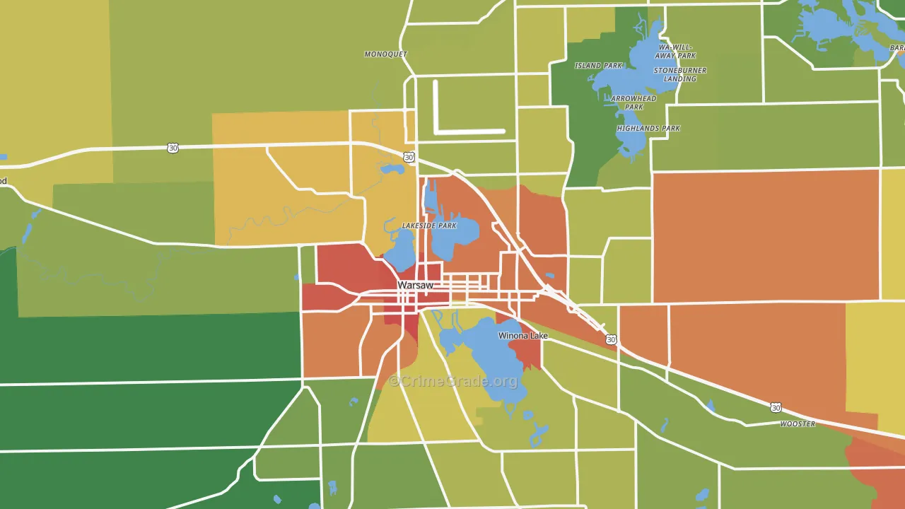 Warsaw, IN Map of Drug-Related Crime Rates