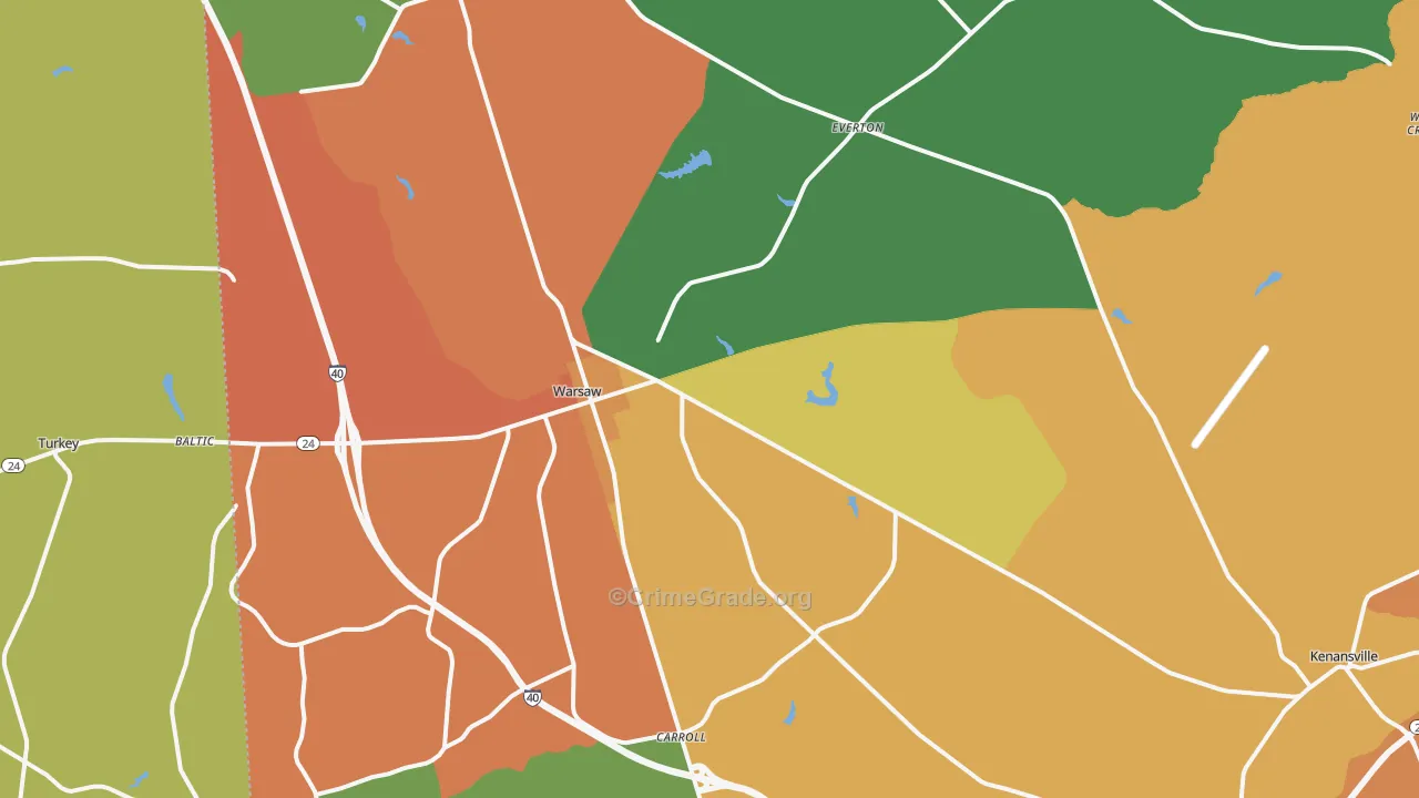Warsaw, NC Map of Drug-Related Crime Rates