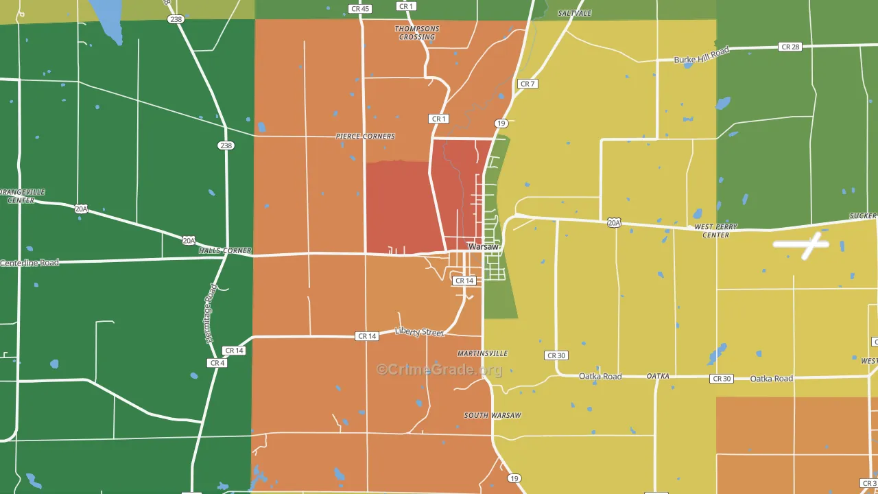 Warsaw, NY Map of Drug-Related Crime Rates