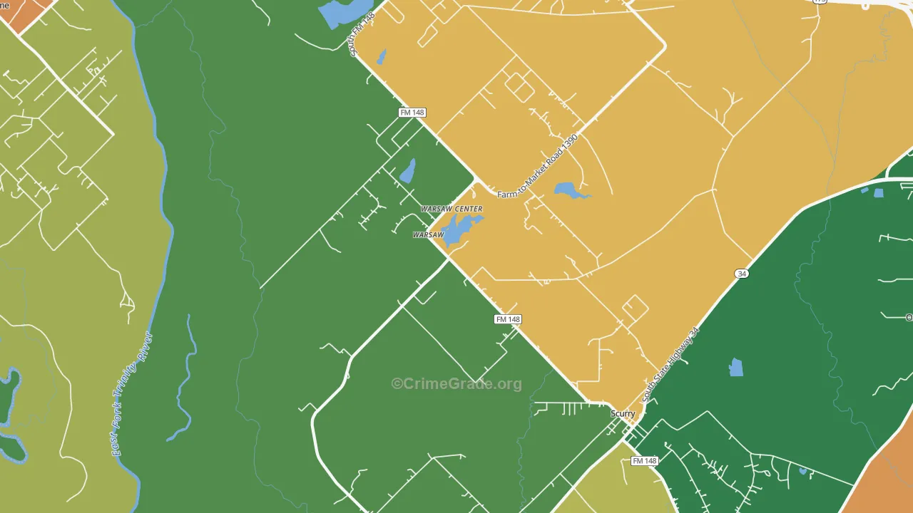 Warsaw, TX Map of Drug-Related Crime Rates