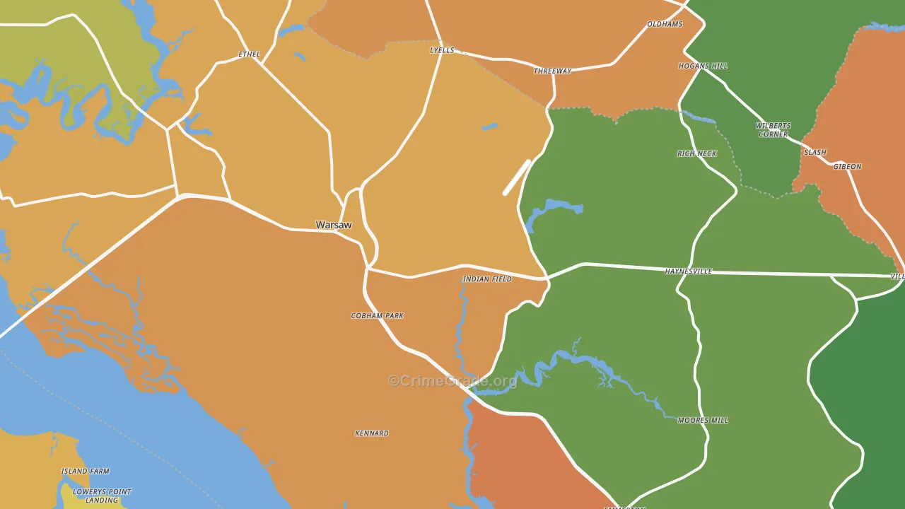 Warsaw, VA Map of Drug-Related Crime Rates