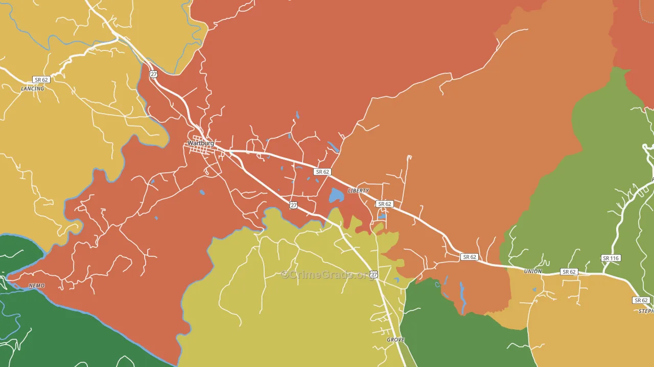 Wartburg, TN Map of Drug-Related Crime Rates