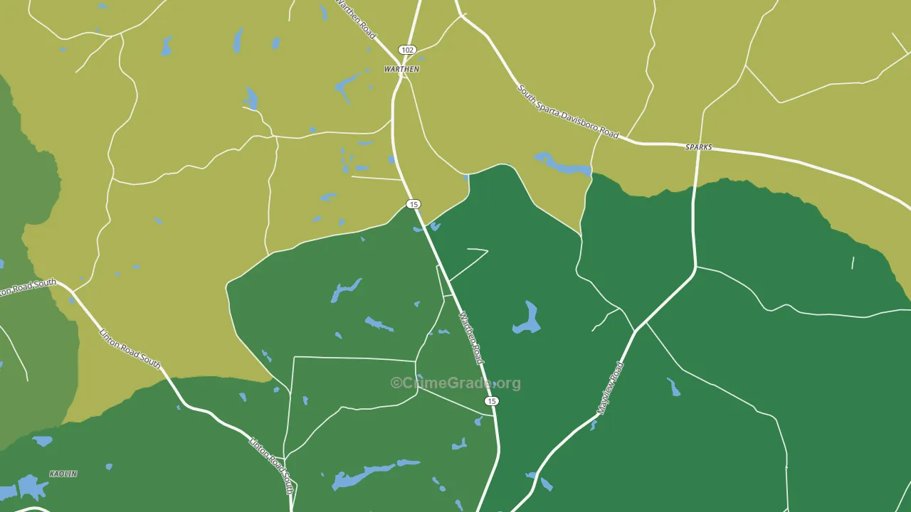Warthen, GA Map of Drug-Related Crime Rates