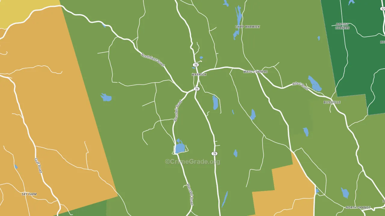 Warwick, MA Map of Drug-Related Crime Rates