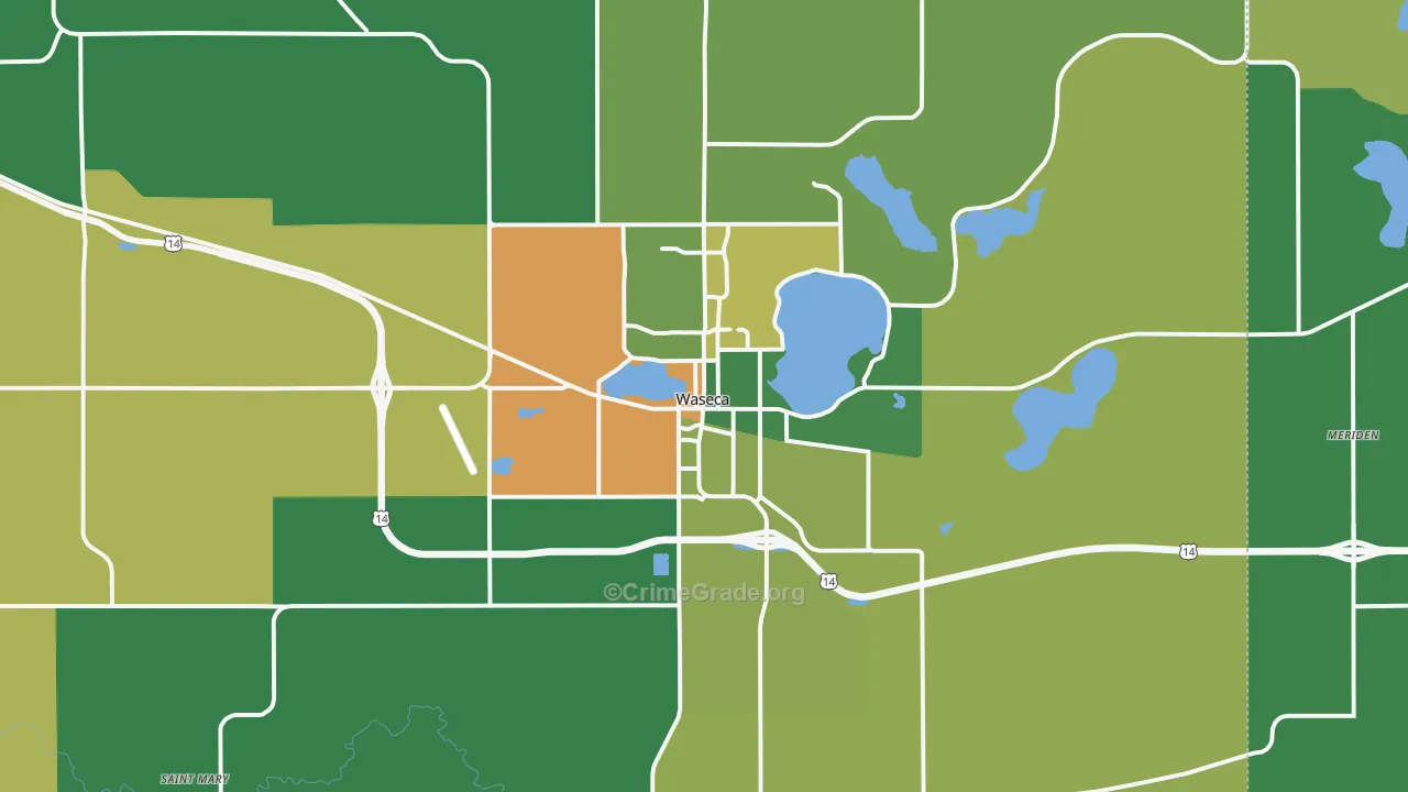 Waseca, MN Map of Drug-Related Crime Rates