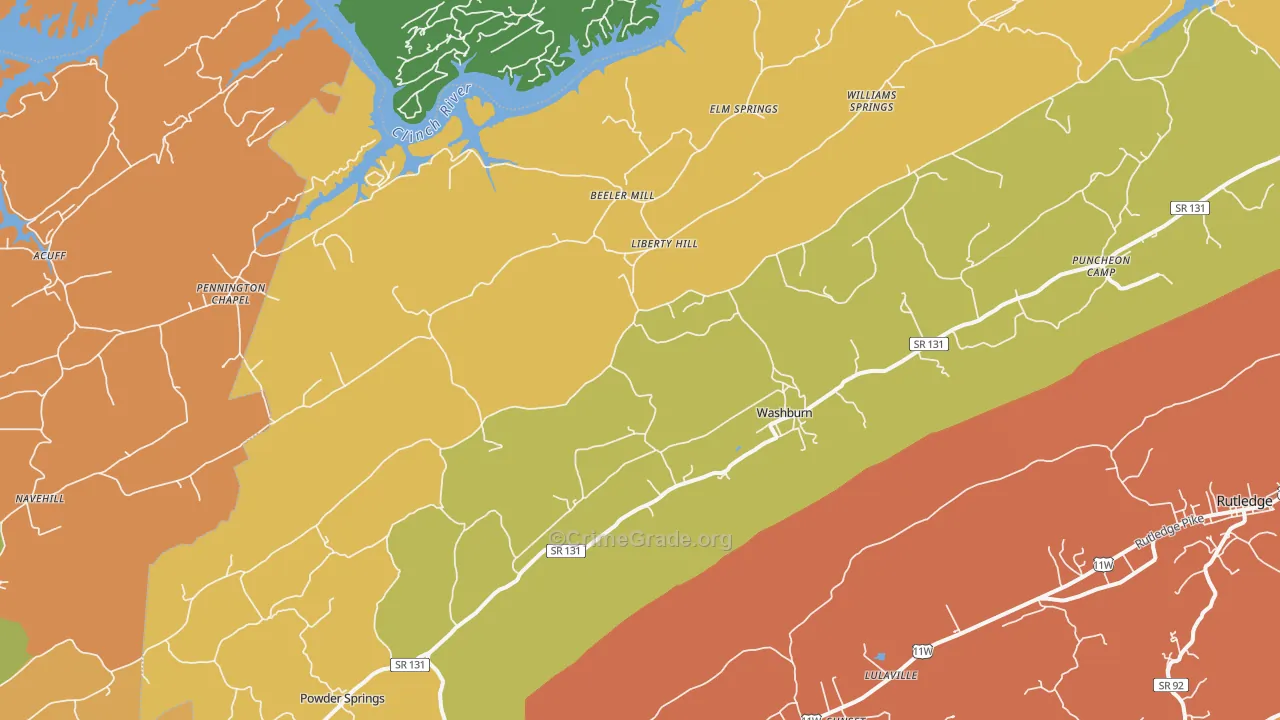 Washburn, TN Map of Drug-Related Crime Rates