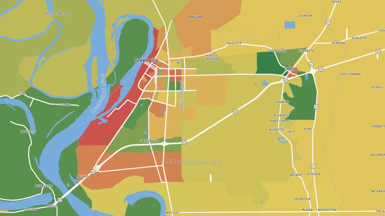 Washington County, MS Map of Drug-Related Crime Rates
