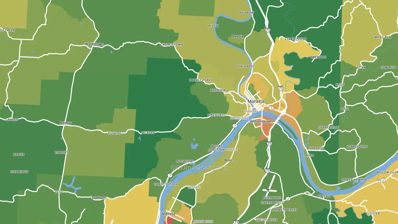Washington County, OH Map of Drug-Related Crime Rates