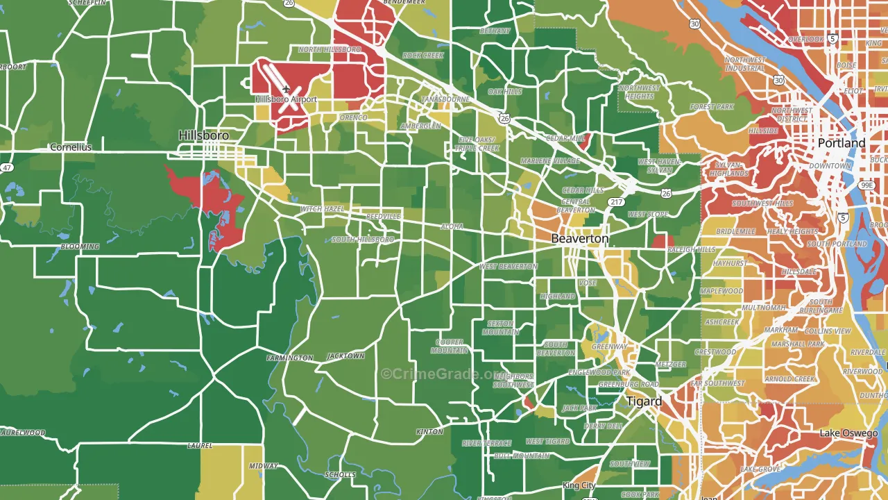 Washington County, OR Map of Drug-Related Crime Rates
