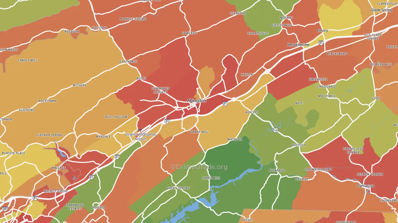 Washington County, VA Map of Drug-Related Crime Rates