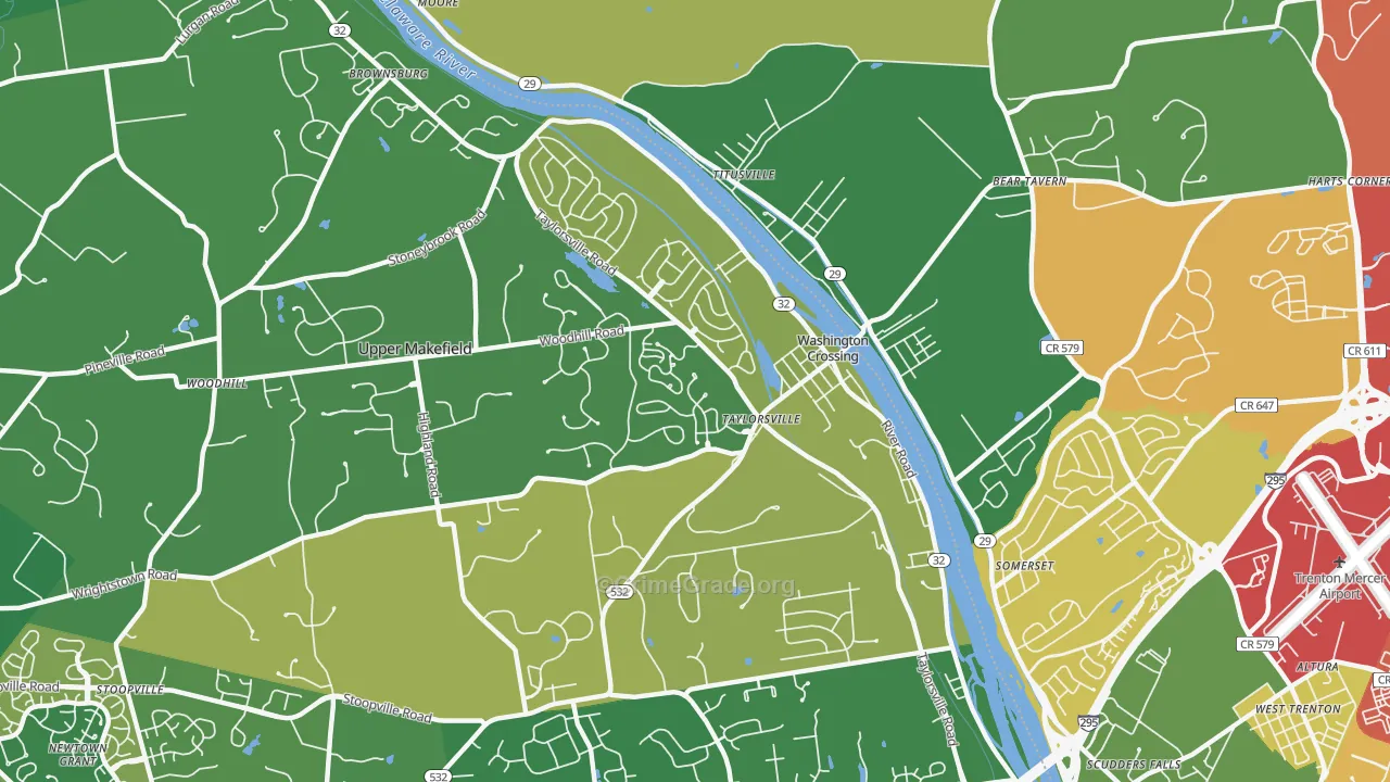 Washington Crossing, PA Map of Drug-Related Crime Rates