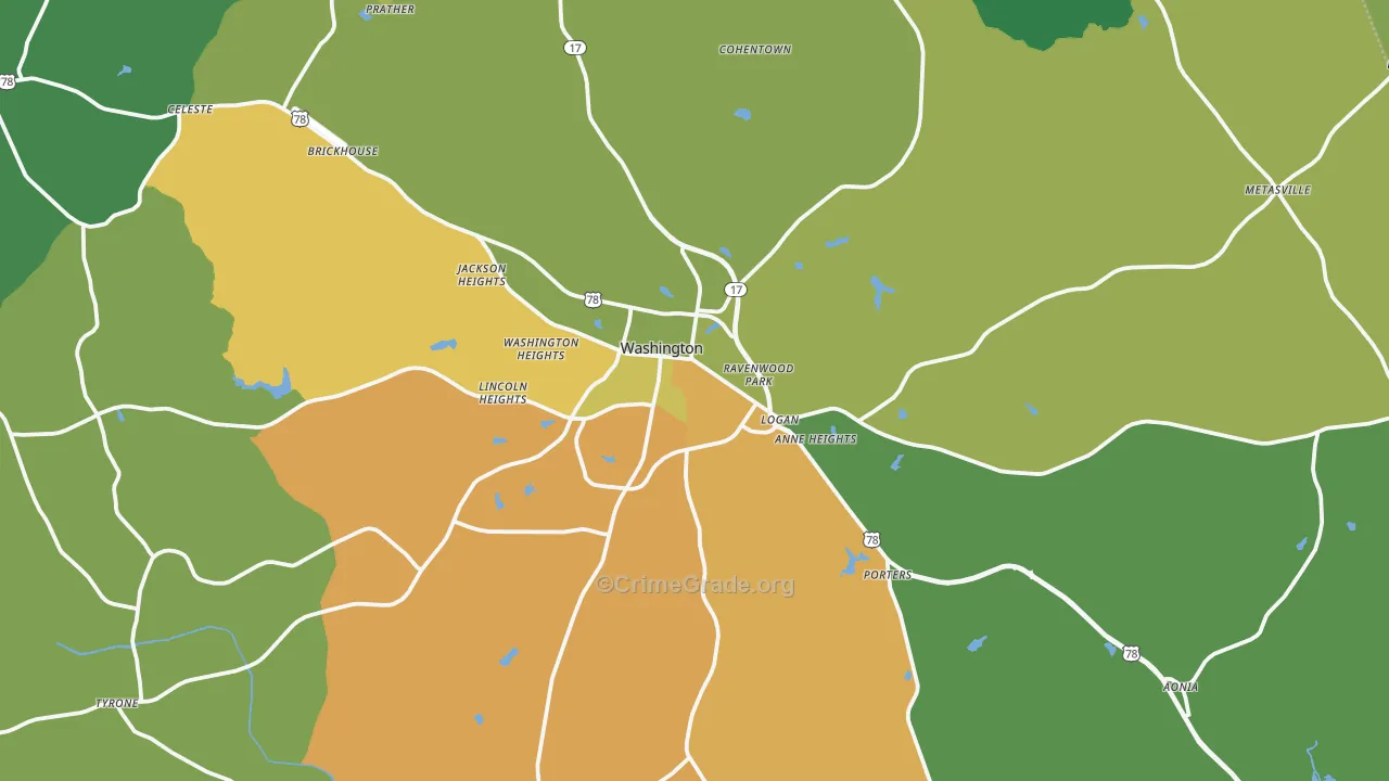 Washington, GA Map of Drug-Related Crime Rates