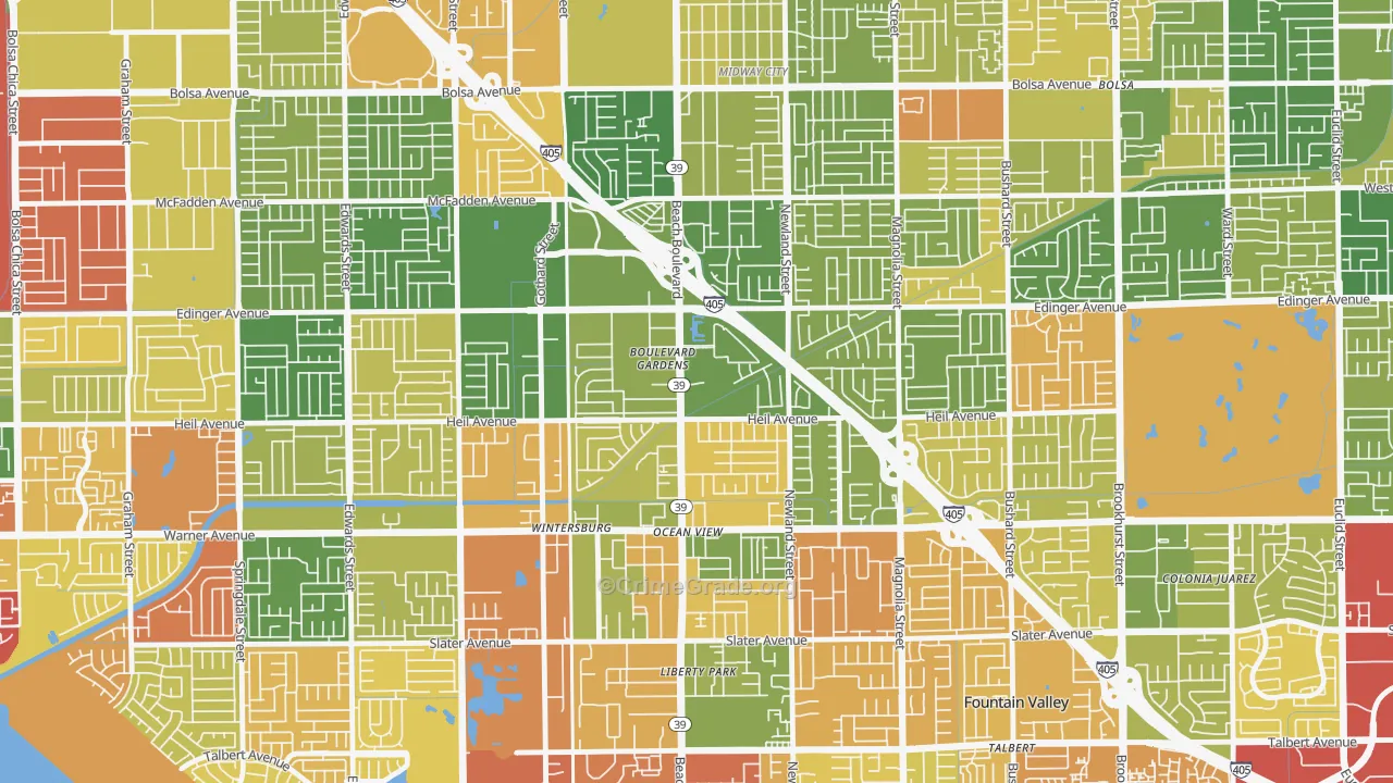 Washington, Huntington Beach, CA Map of Drug-Related Crime Rates