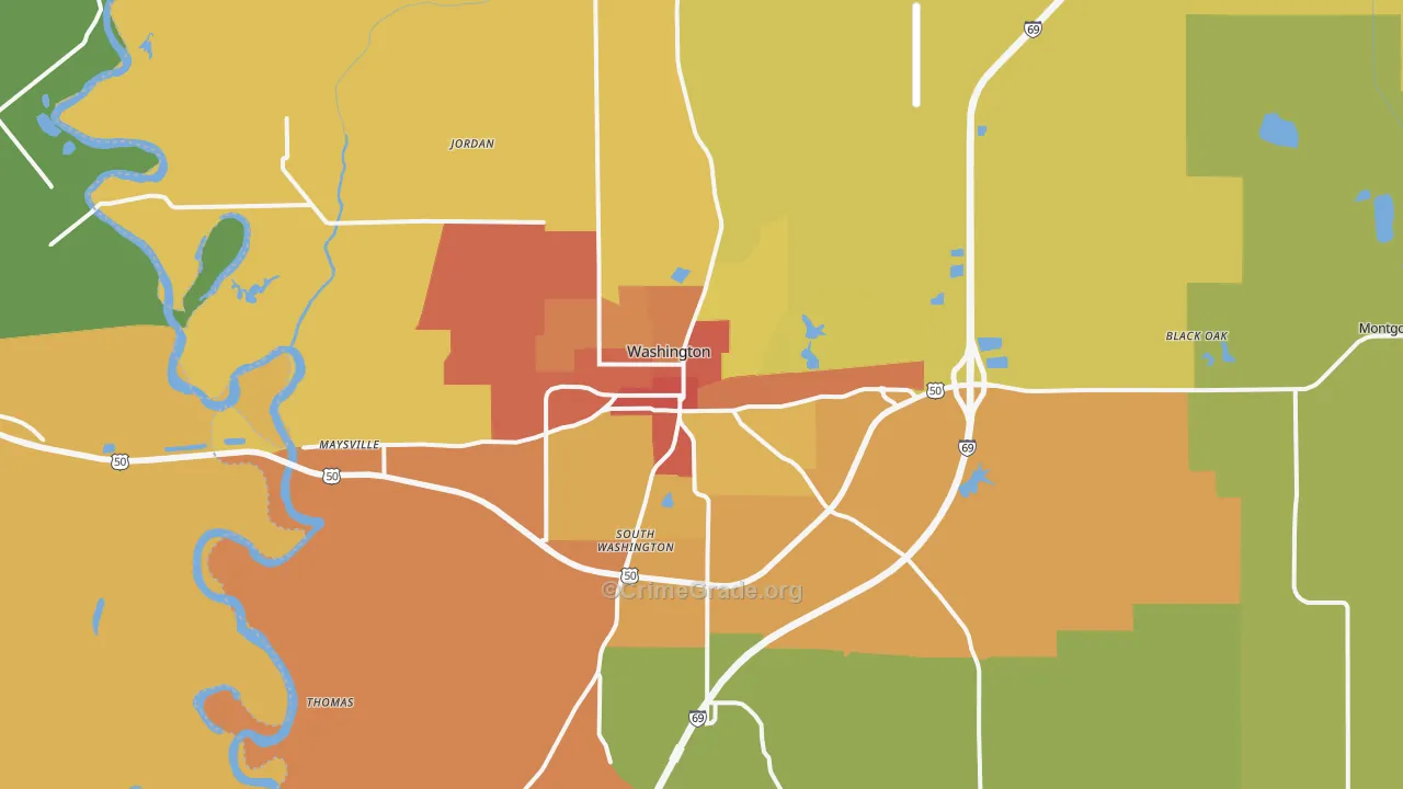 Washington, IN Map of Drug-Related Crime Rates