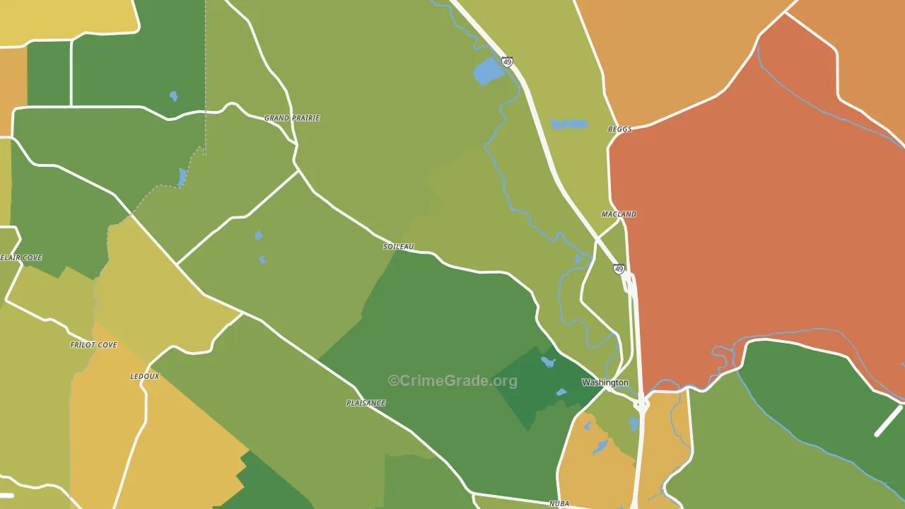 Washington, LA Map of Drug-Related Crime Rates