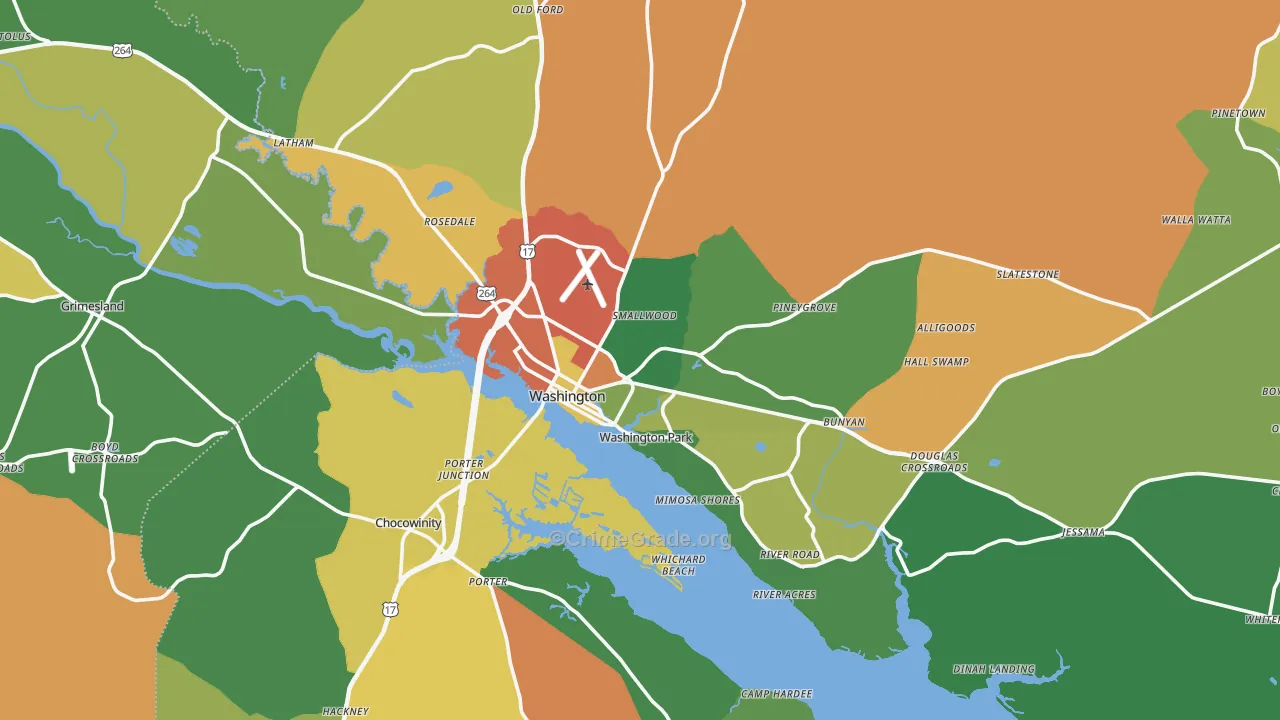 Washington, NC Map of Drug-Related Crime Rates