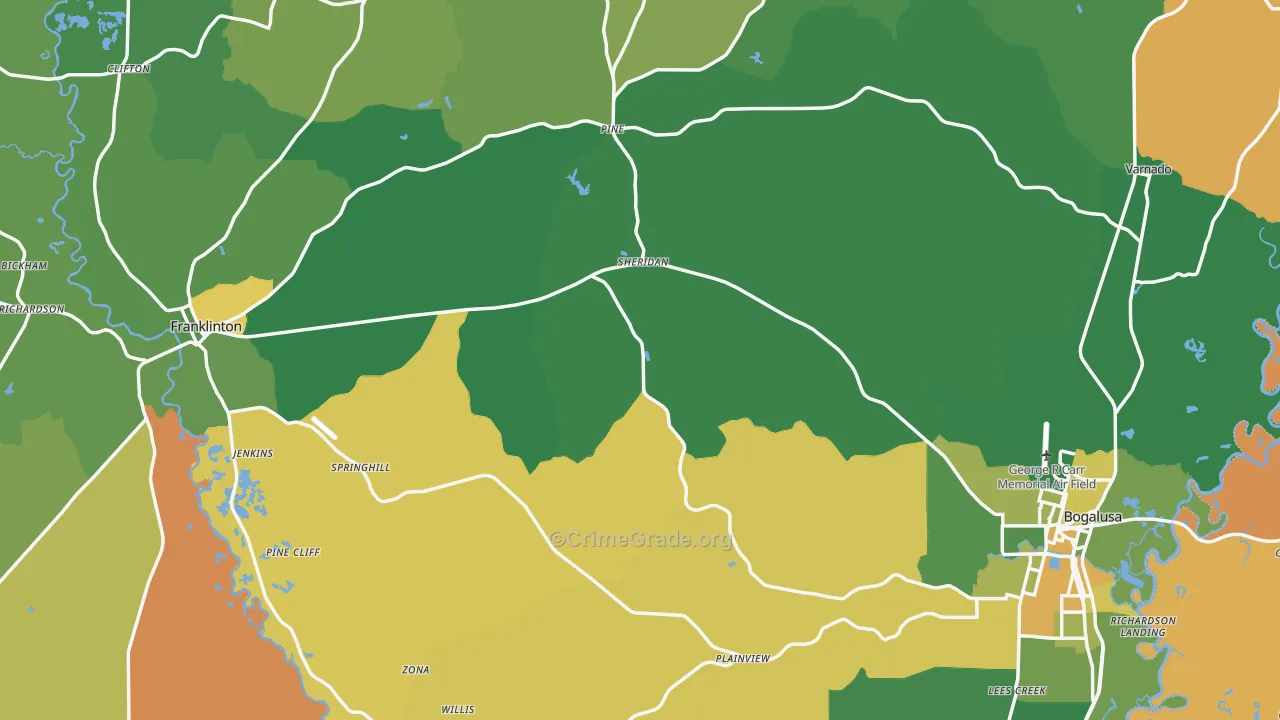 Washington Parish, LA Map of Drug-Related Crime Rates